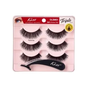 Kiss Triple Pack 100% Human Hair False Eyelashes Multipack, 3 Pairs - Femme