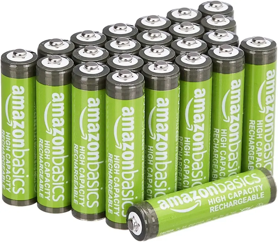 Amazon Basics 24-Pack Rechargeable AAA NiMH High-Capacity Batteries, 850 mAh, 1.2V, Recharge up to 500x Times, Pre-Charged
