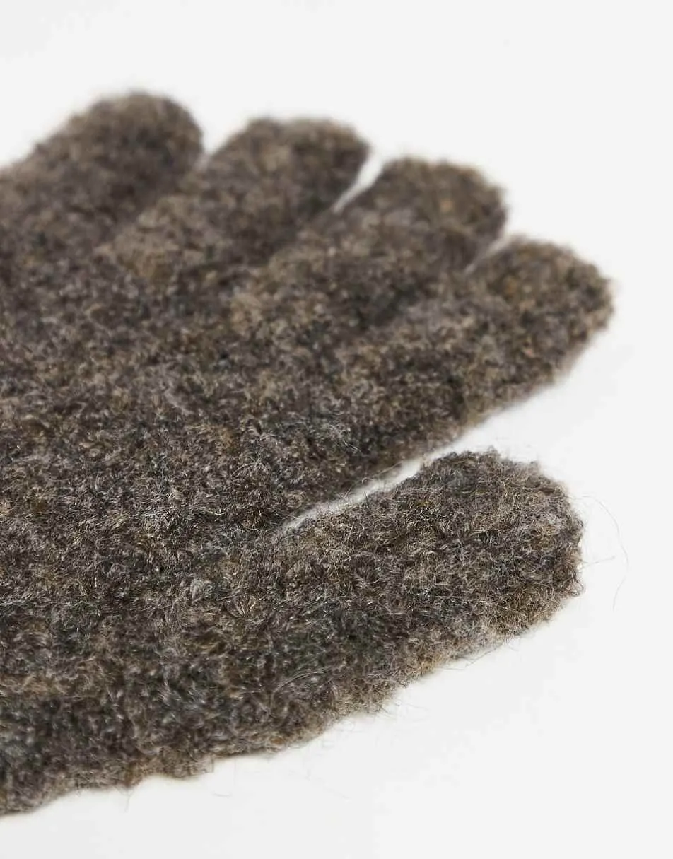 ASOS DESIGN ribbed boucle knitted gloves in grey
