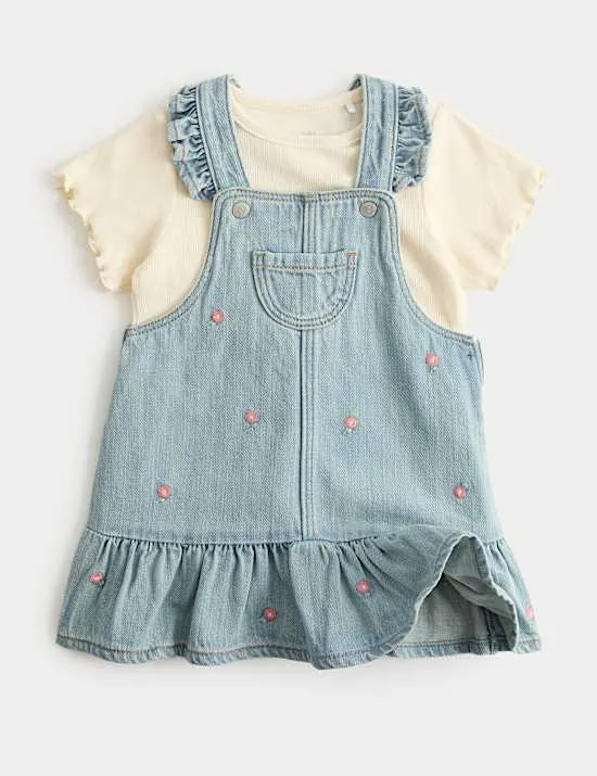 2-teiliges Denim-Outfit mit gestickter Schürze (0–5 J.)