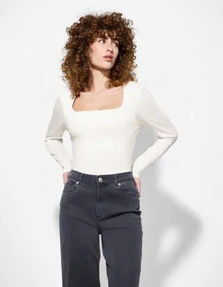 Maglia a manica lunga - Slim Fit - Bianco sporco