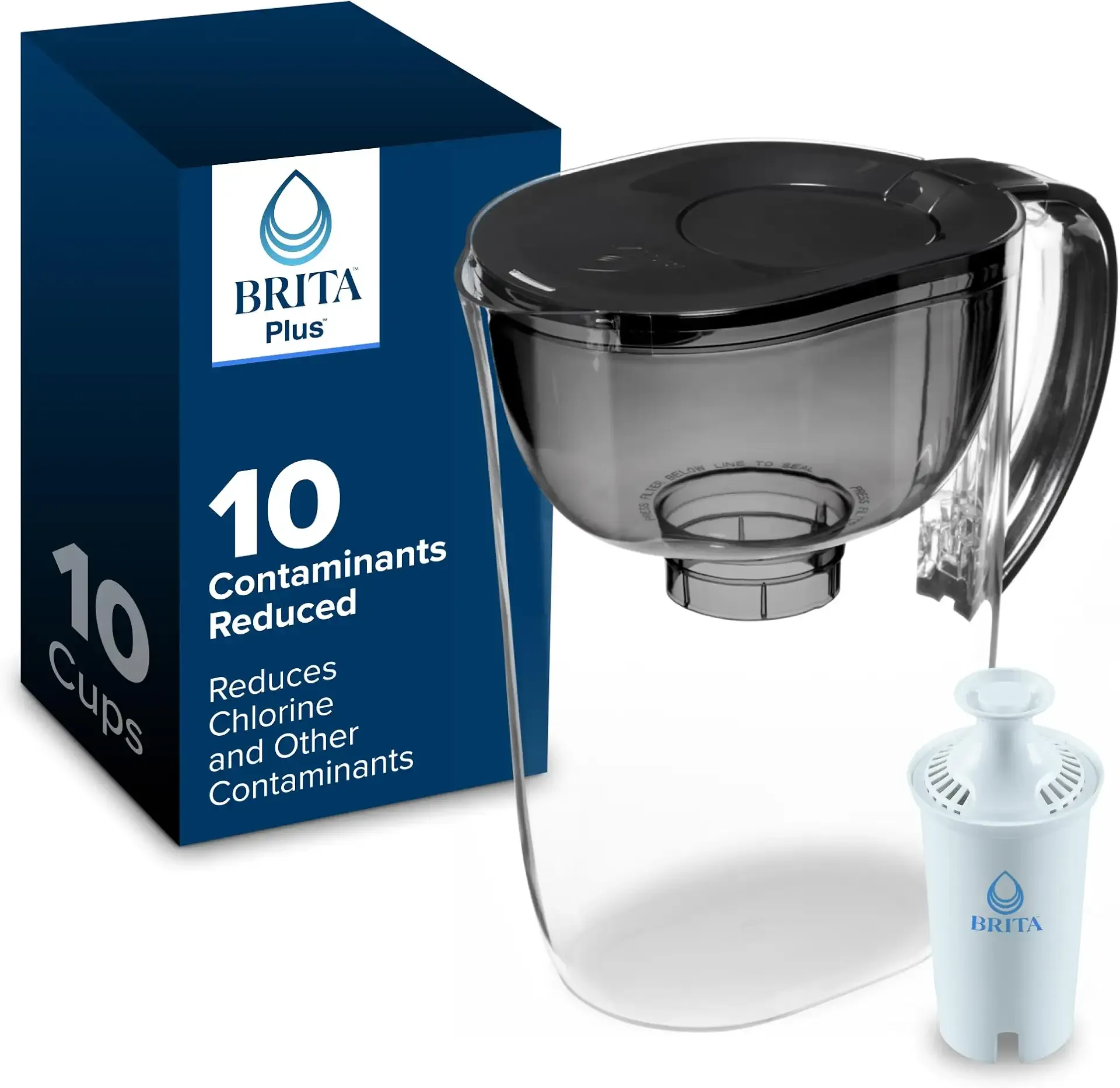 Brita Large 10 Cup Water Filter Pitcher, 1 BritaPlus Filter, Everyday, Black (Package May Vary)