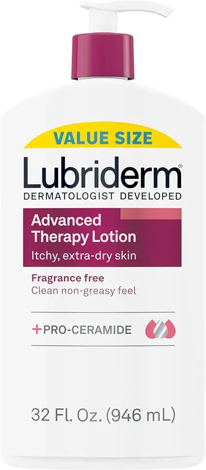 Lubriderm Advanced Therapy Fragrance-Free Moisturizing Hand & Body Lotion + Pro-Ceramide, Intense Hydration for Itchy, Extra Dry, & Sensitive Skin, Non-Greasy, Hypoallergenic, 32 fl. oz