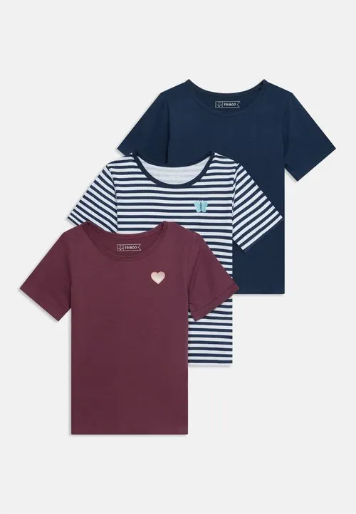 3 PACK - T-skjorter med print - bordeaux/dark blue