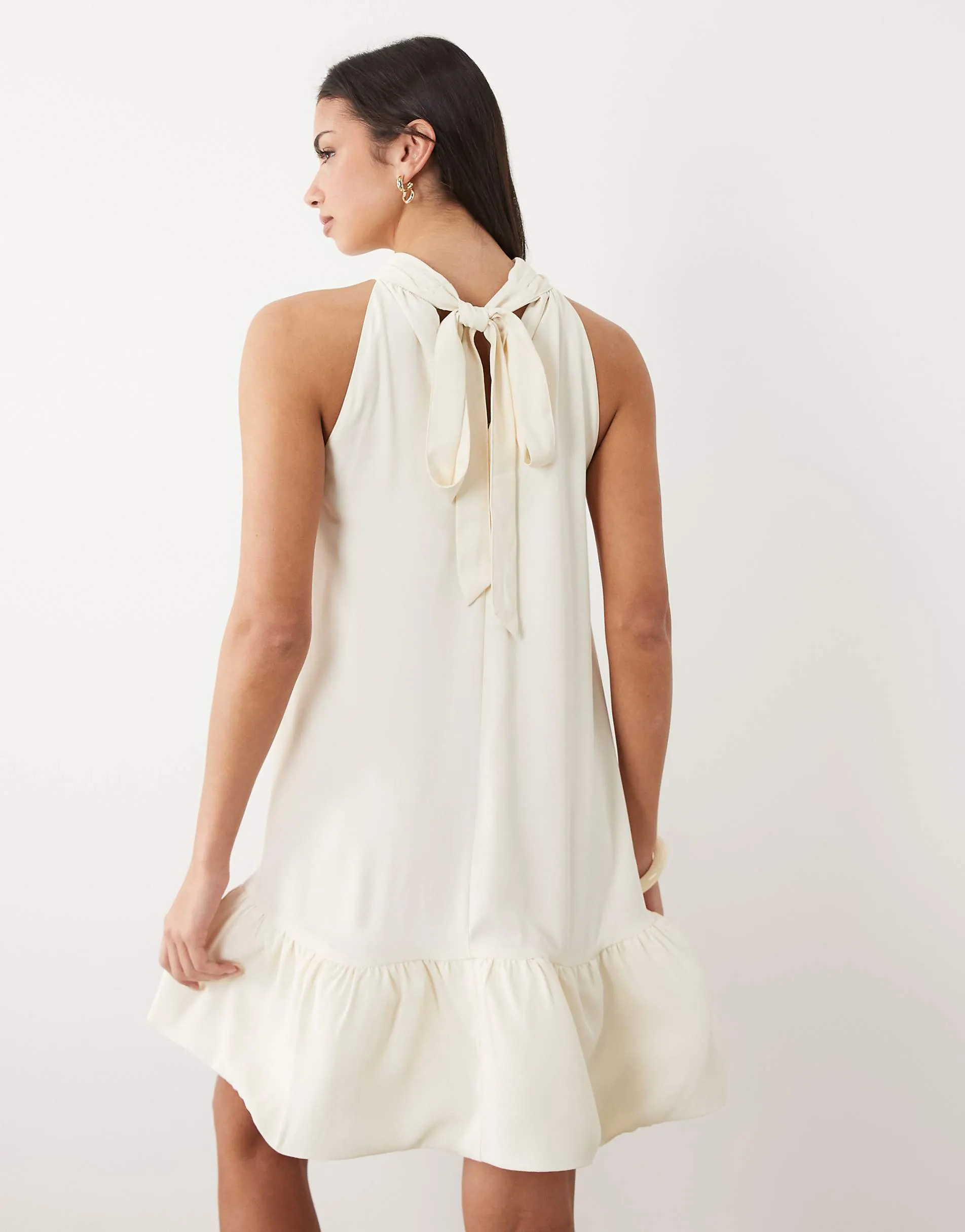 Gina Tricot halterneck mini frill dress in cream
