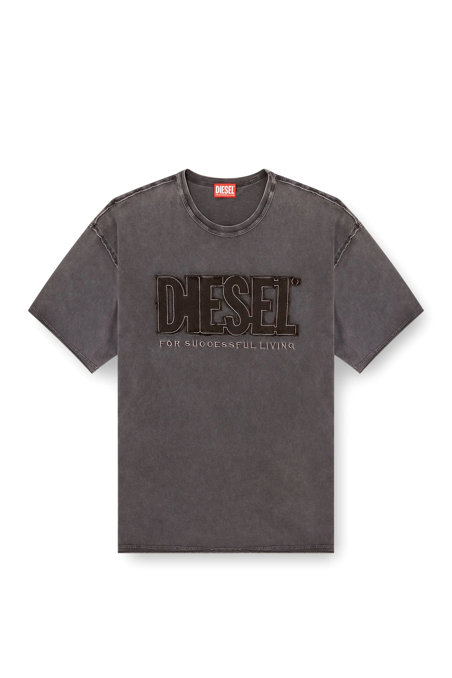 T-shirt with appliqué logo and raw edge
