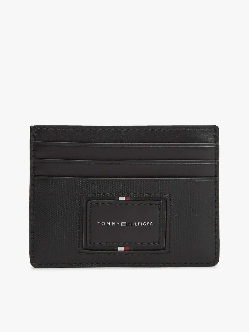 Tommy Hilfiger Leather caviar grain card holder in black