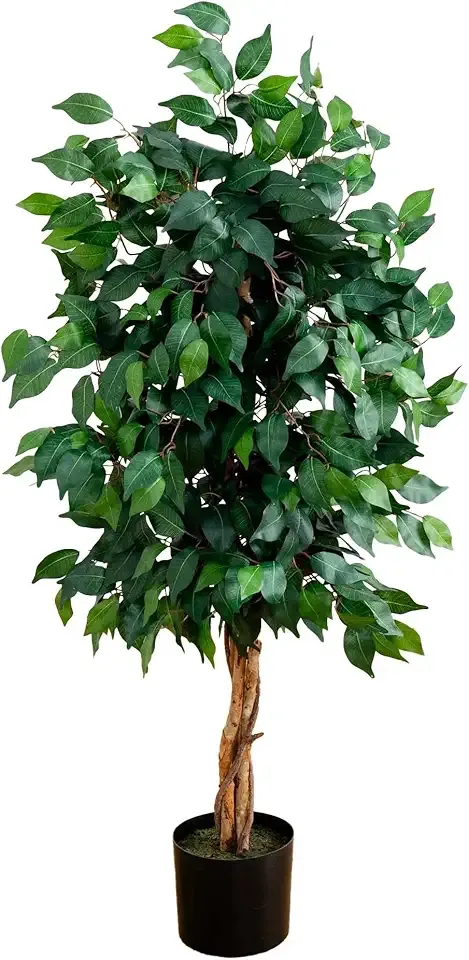 Nearly Natural 4ft Triple Trunk Artificial Ficus Tree with Natural Wood Trunks, Fake Tree for Indoor Home Décor, Faux Ficus Tree with Black Nursery Pot
