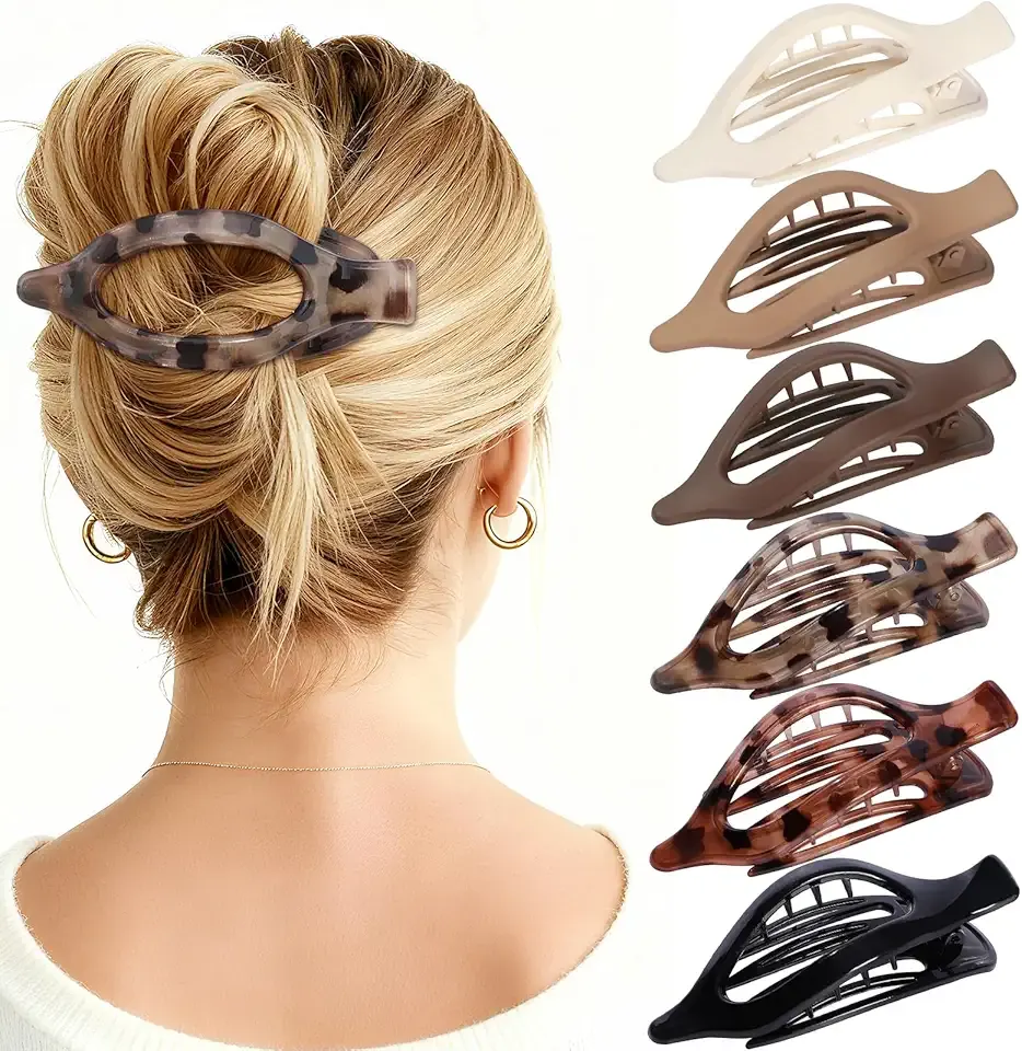 Flat Hair Clips for Women - 6 PCS French Flat Claw Clips Medium Hair Clips for Girls Large Hair Claw Clips for Thick or Thin Hair Strong Hold No Slip Hair Accessories for women (Transparent)