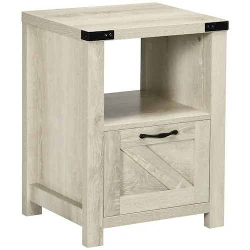 Farmhouse Side Table with Storage Drawer, Open Shelf