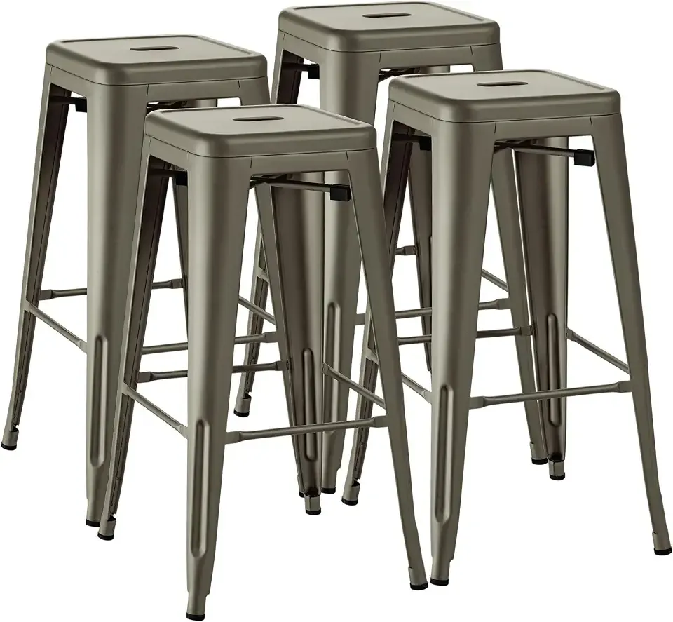 Furmax 30'' Metal Bar Stools Set of 4, Stackable for Indoor Outdoor, Gun