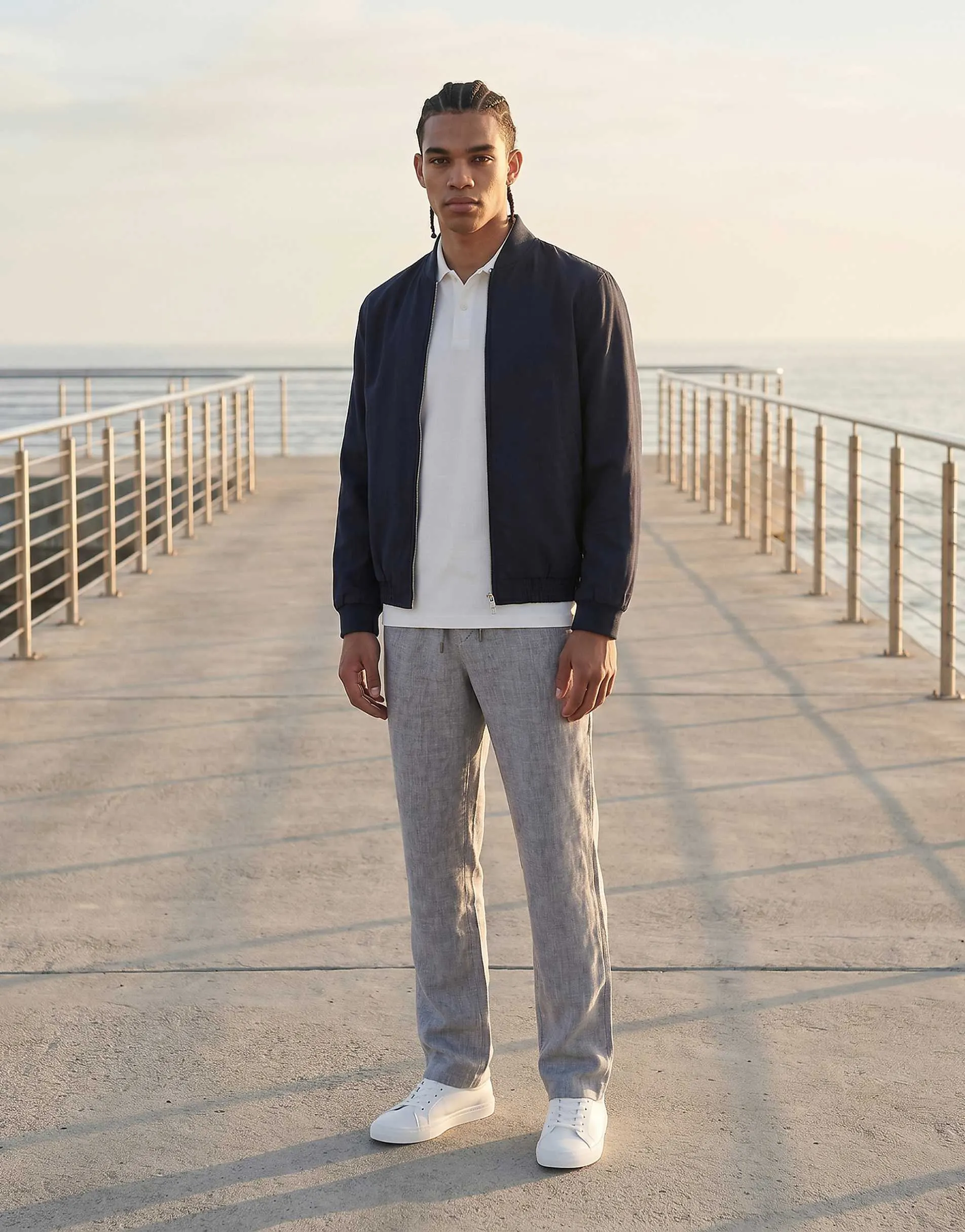 Jack & Jones wide fit drawstring herringbone chino in navy