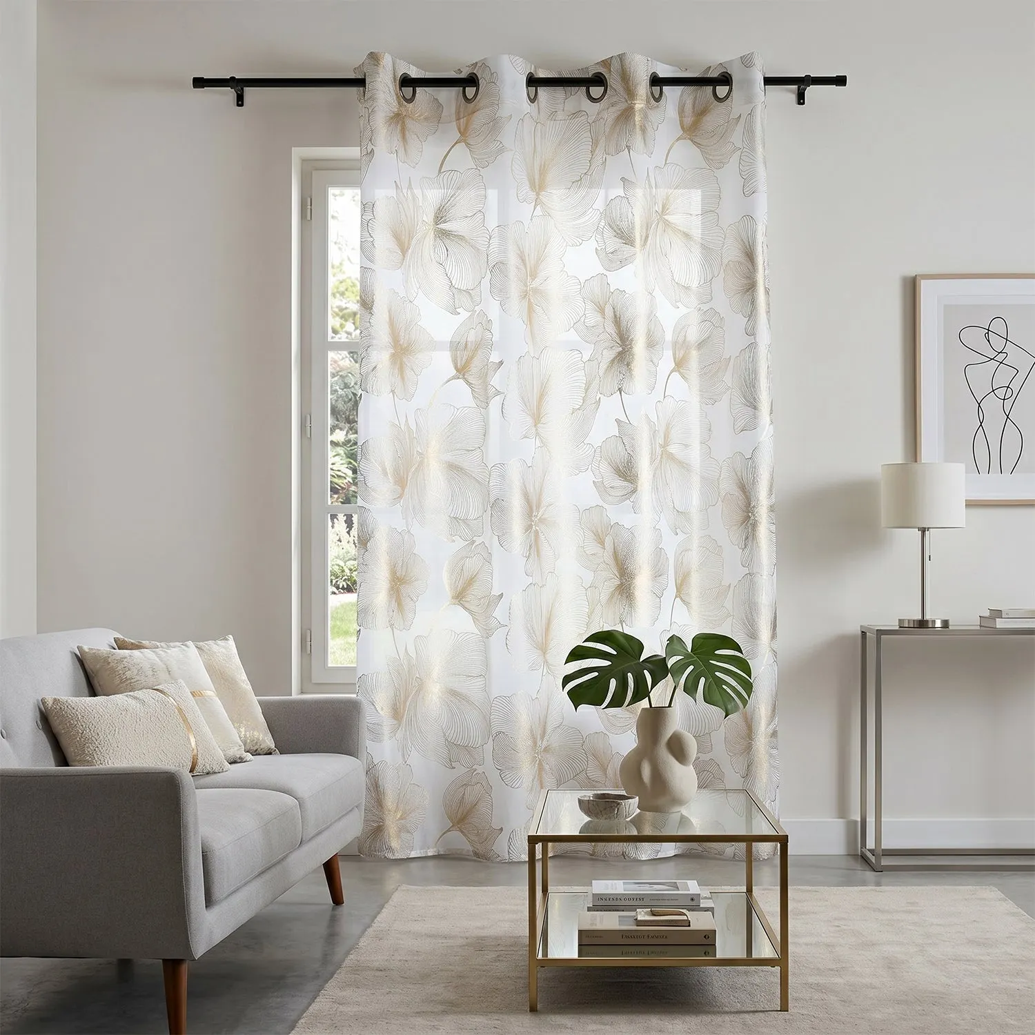Tenda Leonce con motivo floreale dorata h260x140 cm