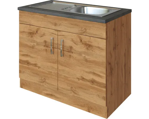 Kuchyňská skříňka s dřezem Held Möbel Sorrento 100 x 60 x 86 cm dub světlý matný dub světlý matný