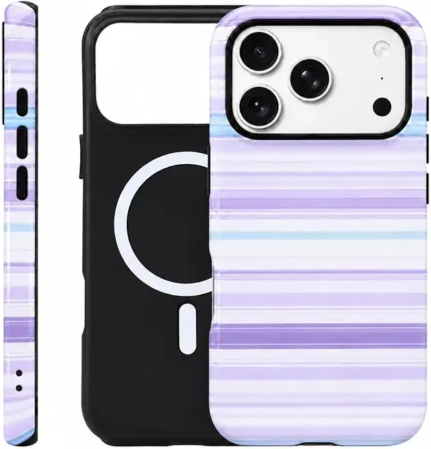 for iPhone 17 ProMax Horizontal Stripes Magnetic Protective Case | 2-Layer Design（Hard PC Shell + Soft TPU Lining)丨Compatible with MagSafe丨Shockproof and Drop-Proof丨Purple