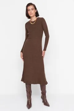 Vestido midi de punto manga larga ajustado