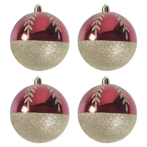 Enchanted Forest® 80mm Dark Red Glitter Leaf Shatterproof Ornaments - 4 Pack