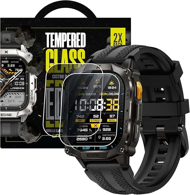CARBINOX Tempered Glass Screen Protector Compatible Smartwatches - High Transparency, Anti Scratch, High Sensitivity, Bubble Free (2 Pack) Edge