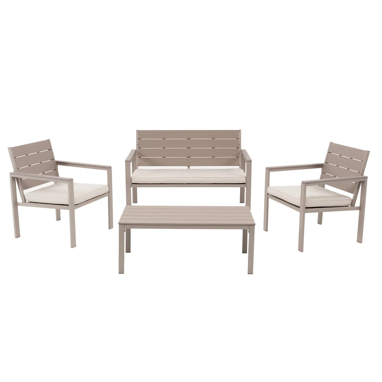 Set da giardino 4 pezzi struttura in acciaio Beige con Doghe in HDPE Effetto Legno Tortora