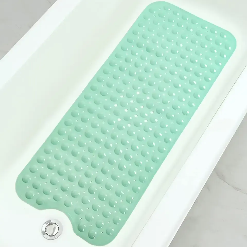 Bathtub and Shower Mats, Extra Long Non-Slip Bath Tub Mat 39 x 16 Inch, Machine Washable Bathmat with Suction Cups & Drain Holes for Bathroom Floor, Pale Green
