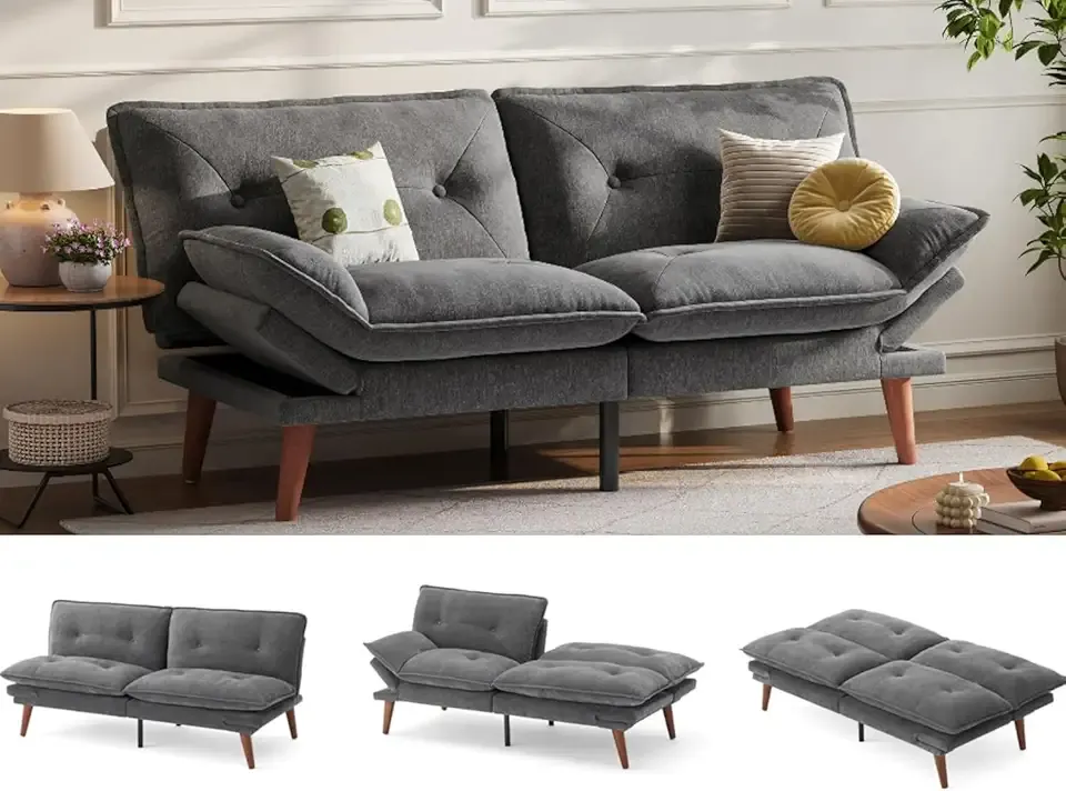 LINSY HOME Futon Sofa Bed, 70" Futon Couch with Adjustable Backrest and Armrest, Comfy Loveseat Convertible Folding Sleeper Sofa Couches for Small Spaces Living Rooms Apartment Office