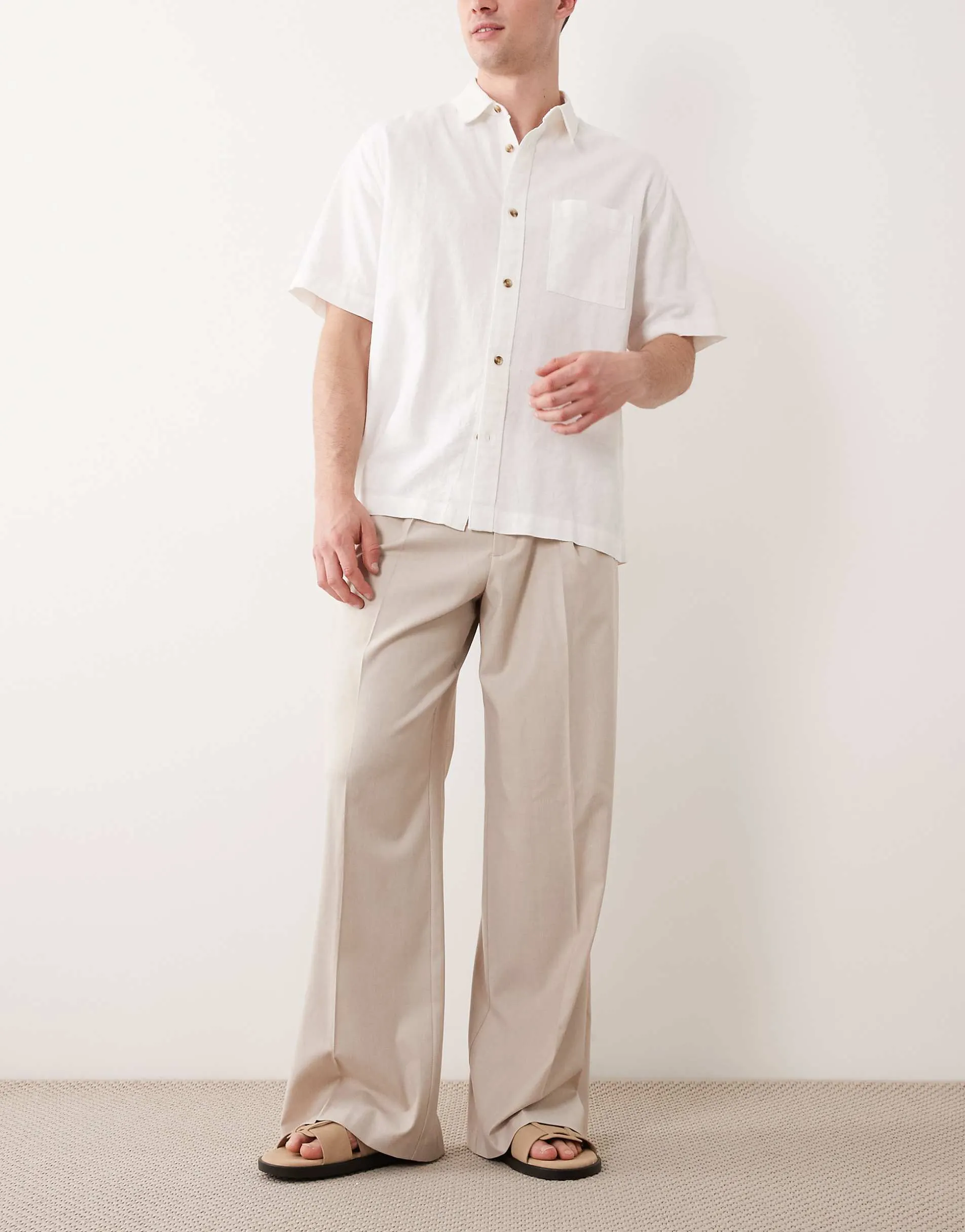 ASOS DESIGN tailored loose leg trousers with front pleat in stone