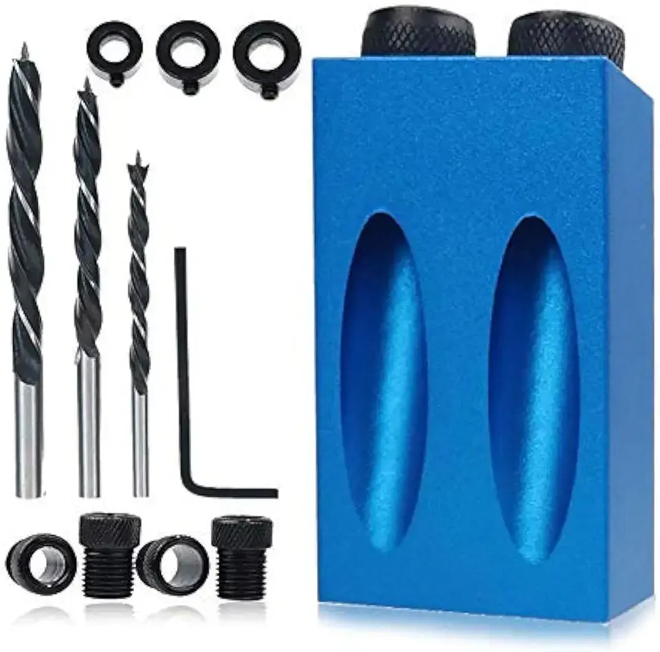 14Pcs Pocket Hole Jig Kit, 15 Degree Woodworking Inclined Hole Jig with 6/8/10mm Drive Adapter for Woodworking Angle Drilling Holes, Angle Carpentry Locator Jig