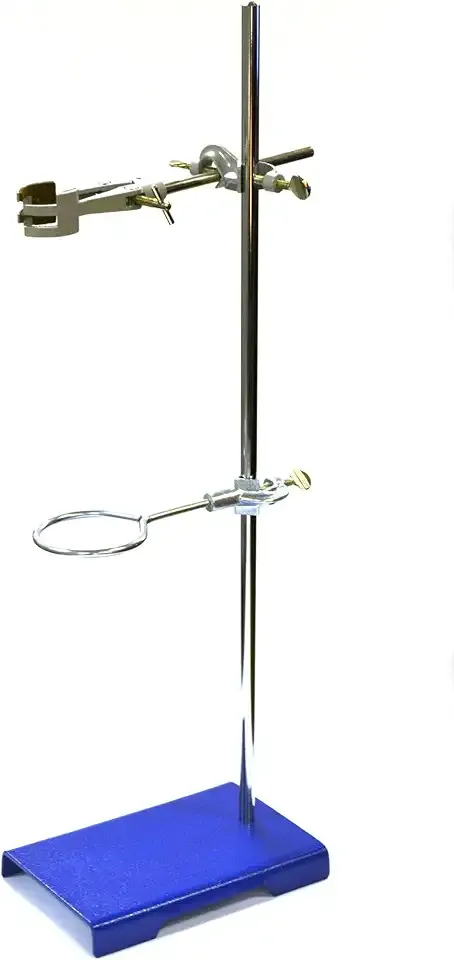 EISCO Chemical Resistant Steel Ring Stand Set - Lab Stand Support with Clamp - 8 Inch x 5 Inch Base, 24 Inch Rod - Use as Glass Funnel Stand or Test Tube Holder