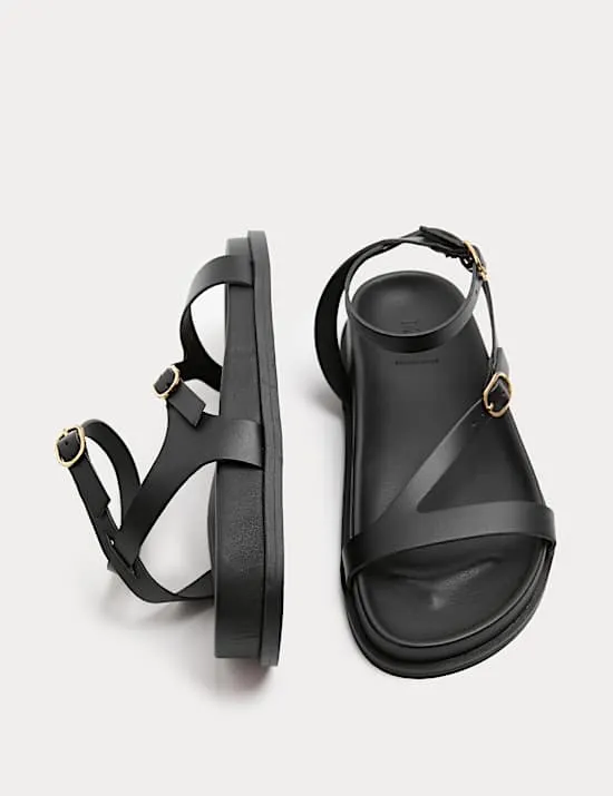 Leather Buckle Ankle Strap Flat Sandals