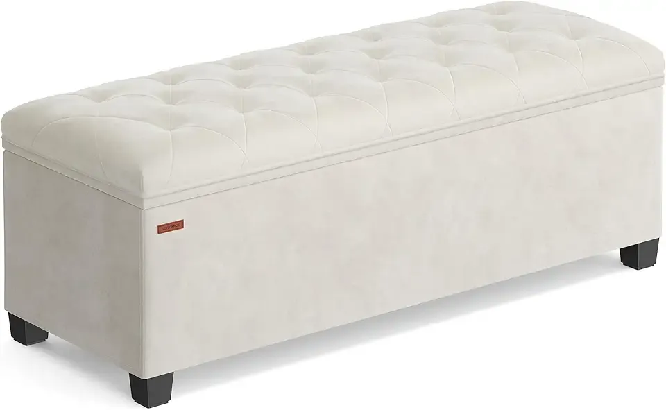 Velvet Storage Ottoman Bench, Foot Rest with Legs, 15.7 x 43 x 15.7 Inches, End of Bed Bench, Storage Chest, Load up to 660 lb, for Living Room, Bedroom, Entryway, Cream White ULSF089W01