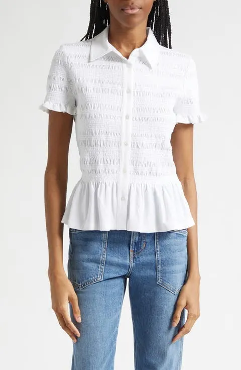 Veronica Beard Ellisandra Shirred Peplum Top