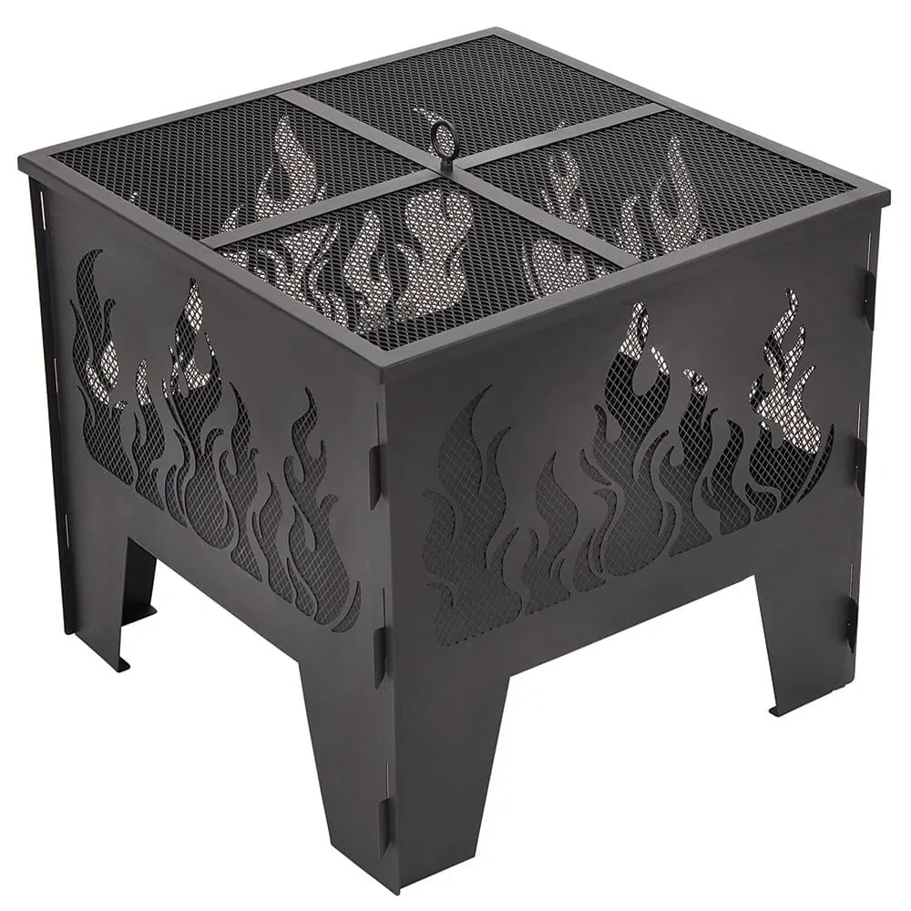Outdoor Living Accents Square Fire Pit with Wild Fire Cutout Design, 20\"