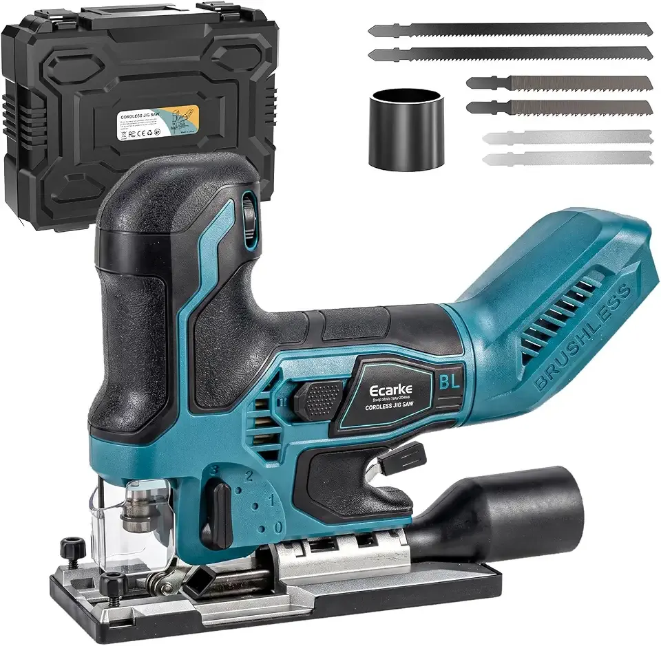 Cordless Jig Saw Compatible With Makita 18V Battery, Brushless Motor 3800RPM, 7 Speeds Dial Control, Free-Tool ±45° Bevel Cuts, 4 Orbital Action, Dust Blows and 6 Blades For Cutting, Tool Only