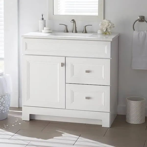 Home Decorators Collection Sedgewood 36.5 in. W x 18.75 in. D x 34.375 in. H Single Sink Bath Vanity in White with Arctic Solid Surface Top