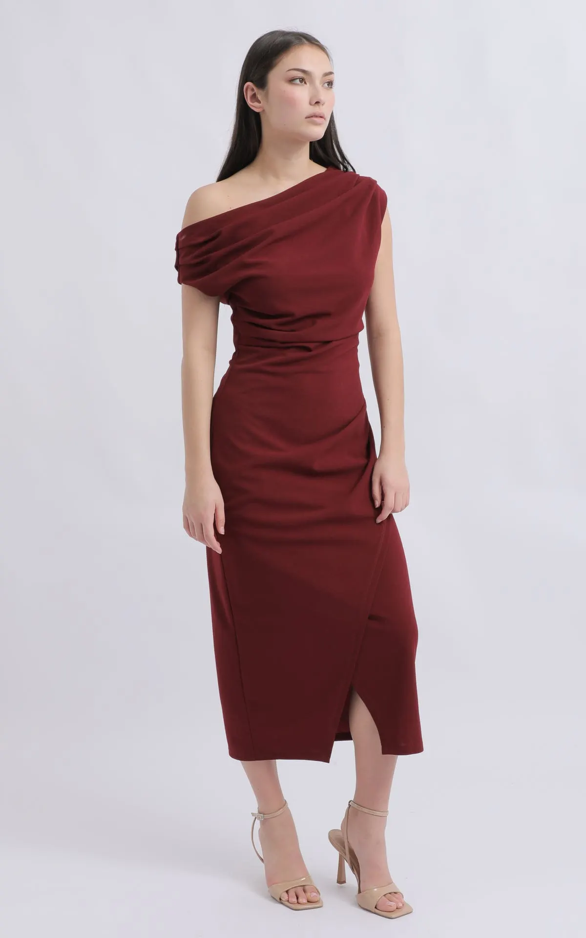 Scuba Asymmetric Shoulder Dress
