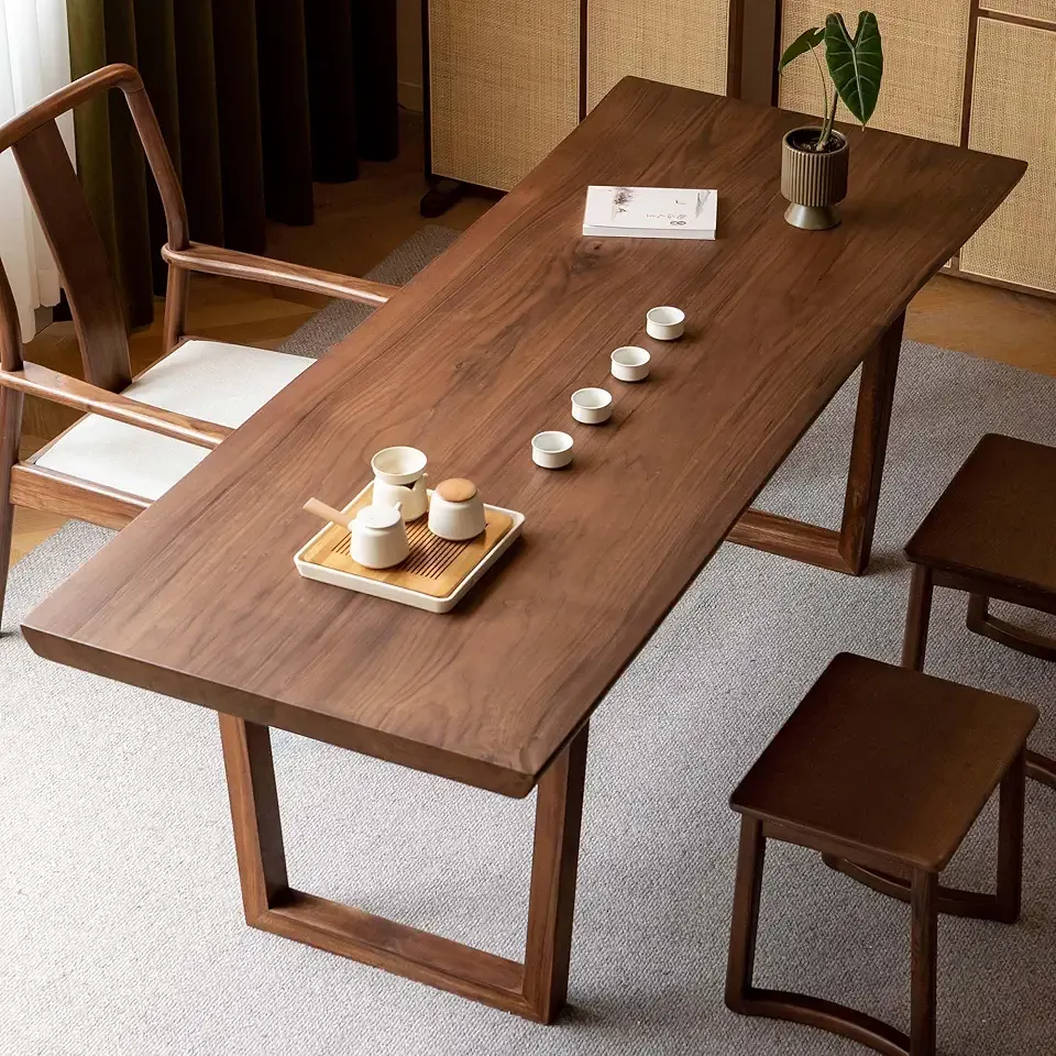 YESWOOD 71’’ Live Edge Dining Table for 6-8, Black Walnut Farmhouse Kitchen Table with Solid Wood Top and Legs, Large Modern Wood Dinner Table for Dining Room, Living Room, Office, Walnut