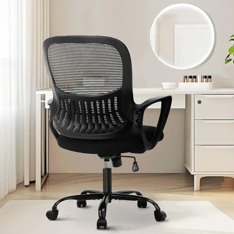 Sweetcrispy Home Office Managerial Executive Chair with Ergonomic Design | Mid-Back Mesh 360° Swivel, Comfortable Lumbar Support, Comfy Arms for Bedroom,Study,Student, Black