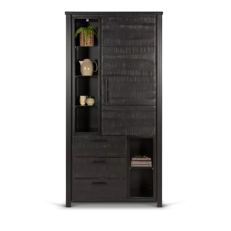 Opbergkast (hoog) Steelwood - Zwart / Metaal Zwart