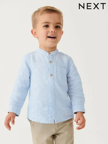 White Grandad Collar Linen Mix Shirt (3mths-7yrs)