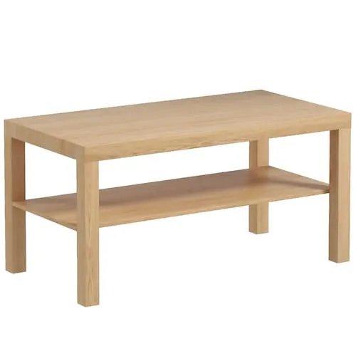 2 Tier Coffee Table with Shelf for Living Room, Nature Wood