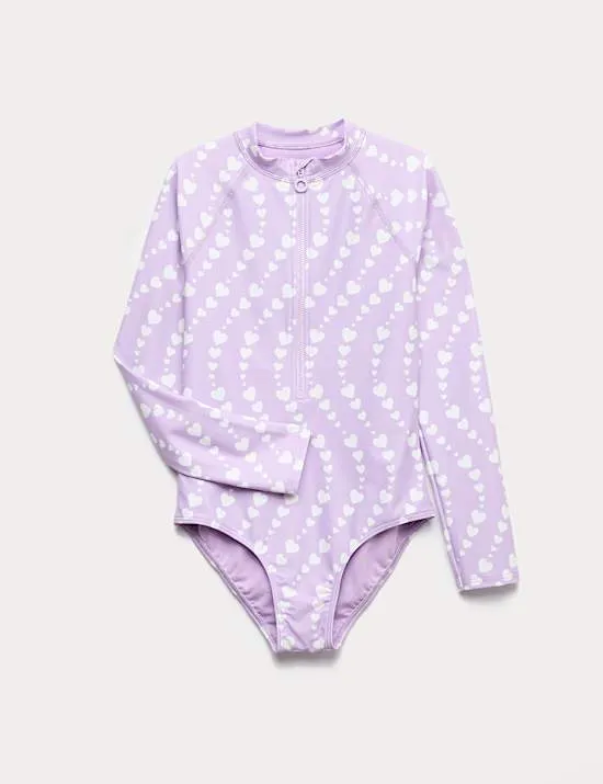 Heart Print Long Sleeve Swimsuit (6-16 Yrs)