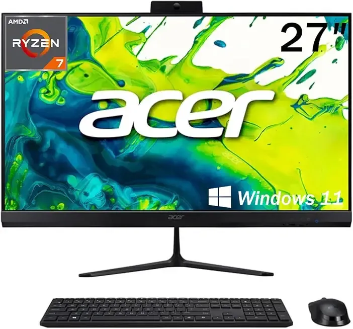 acer Aspire 27" All-in-One Desktop Computer • 8-core AMD Ryzen 7 5825U • 32GB RAM • 1TB SSD • Office 365 for The Web • HDMI + DisplayPort, Wi-Fi 6E • Wireless Keyboard & Mouse • Windows 11