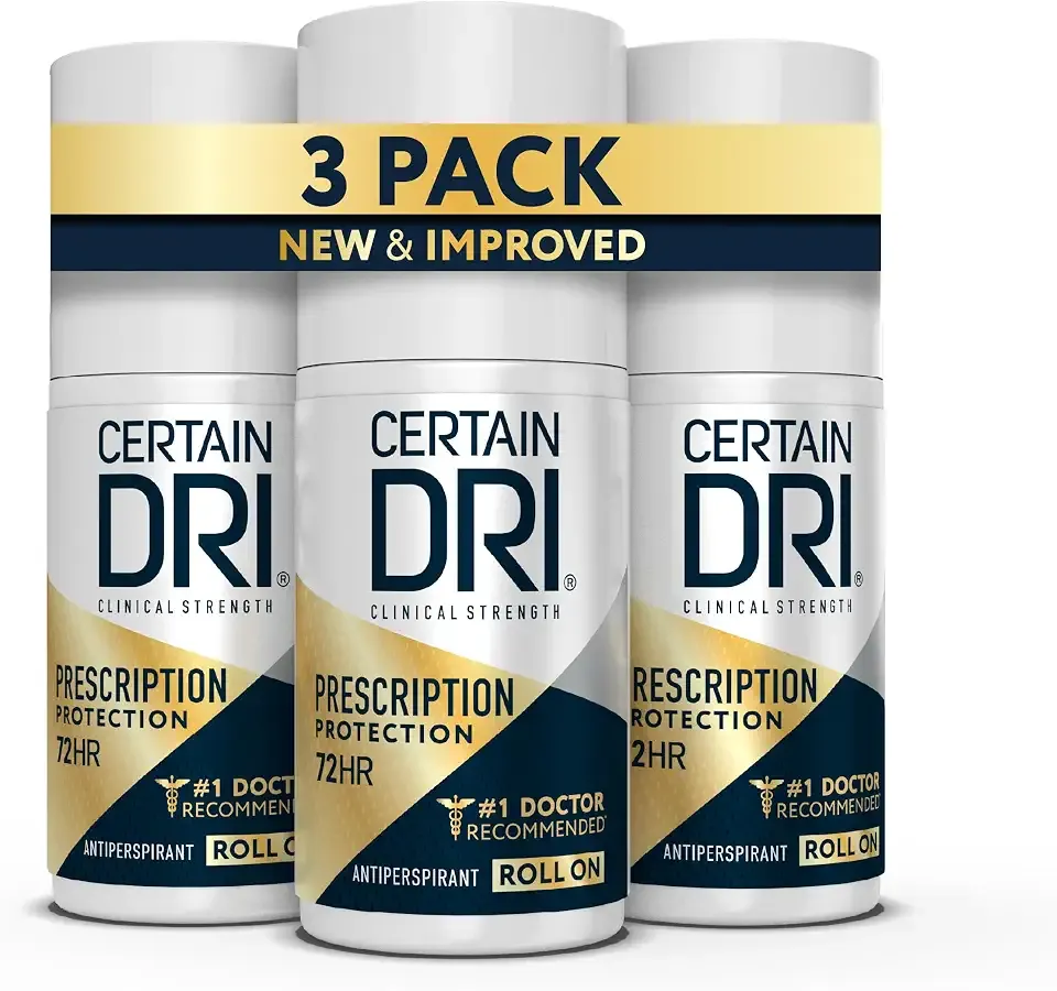 Certain Dri Prescription Strength Clinical Antiperspirant Roll-On - 72-Hour Sweat & Odor Protection for Excessive Sweating & Hyperhidrosis - 15% Aluminum Chloride - Fragrance-Free - 1.2 fl oz (3 Pack)
