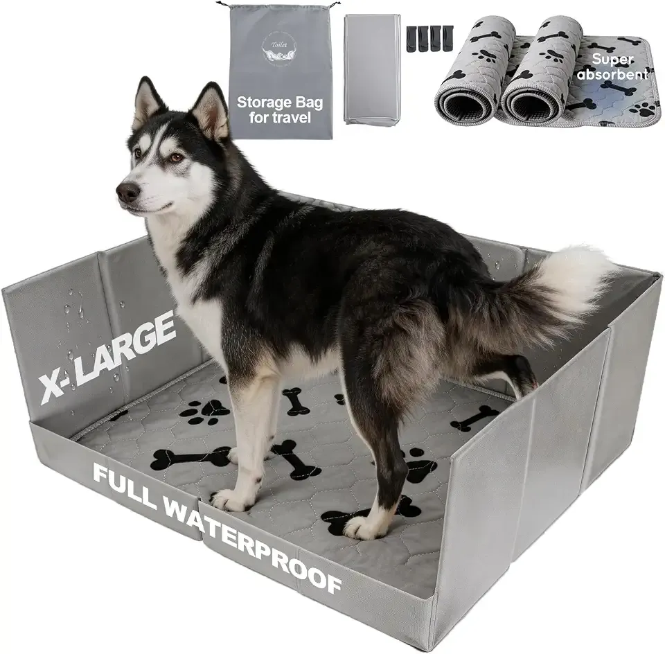 HQ4US 4LEGS Dog Litter Box Pee Pad Holder Foldable with High Walls, Indoor Dog Potty Toilet for Dogs, Portable for Travel, Leakproof,Waterproof, Easy Clean, No Assembly