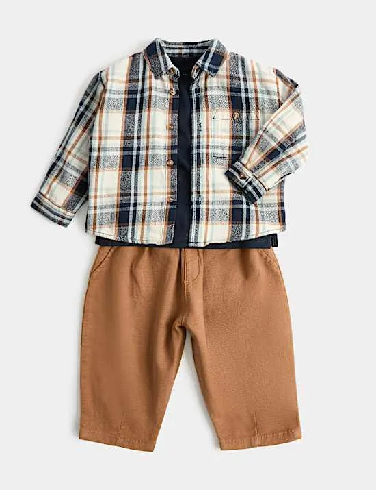 Kariertes Outfit aus reiner Baumwolle mit Oberteil und Hose