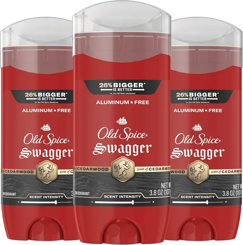 Old Spice Aluminum Free Deodorant for Men, 24/7 Protection to Eliminate Odors, 24/7 Freshness & Lasting Scent, Swagger with Lime & Cedarwood Scent, 3.8 oz (Pack of 3)