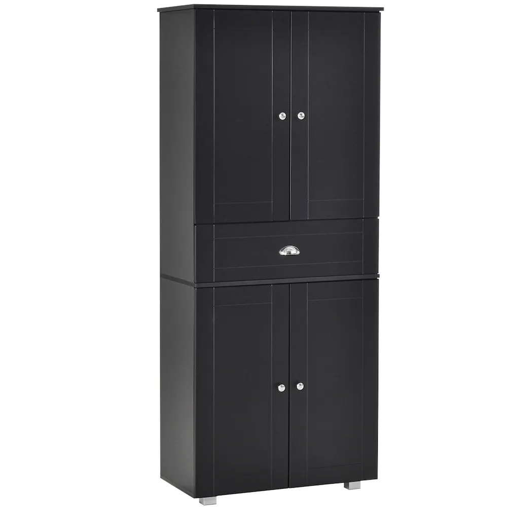 HOMCOM Tall Kitchen Pantry Storage Cabinet w/ Drawer for Dining Room Black