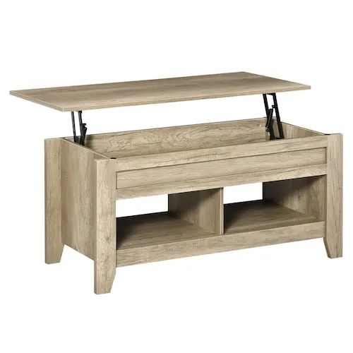 Lift Top Coffee Table w/ Hidden Storage Compartment & Shelf, Oak Effect