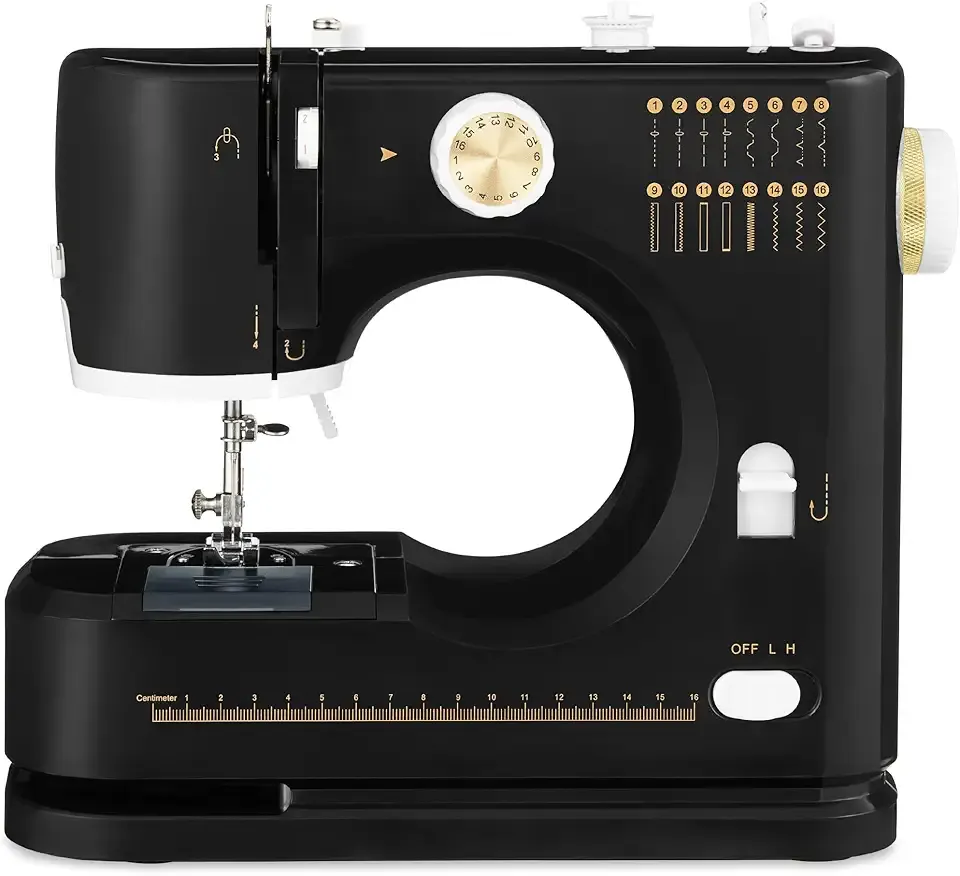 Best Choice Products Sewing Machine for Beginners, 55-Piece Kit, w/ 16 Built-in Stitch Patterns, Double Stitching, Foot Pedal, Storage Drawer, 6V - Black/Gold