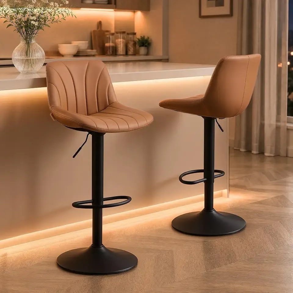 VASAGLE Bar Stools Set of 2, Adjustable Bar Chairs with Backs, 360° Swivel